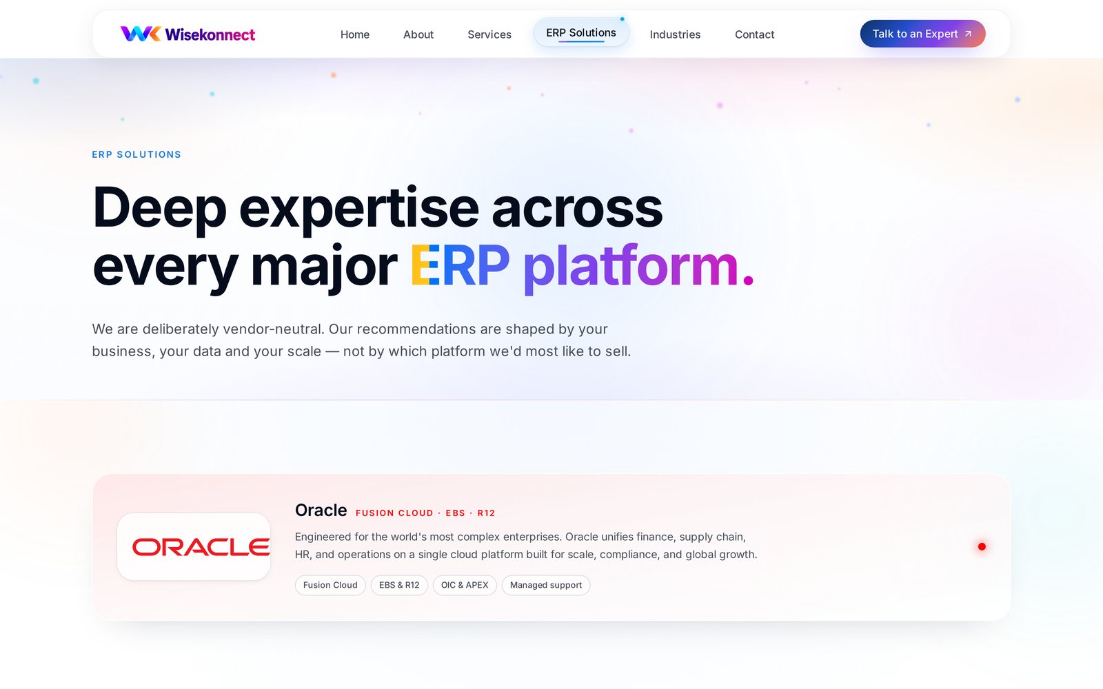 Consistent Inner Pages — live Wisekonnect website