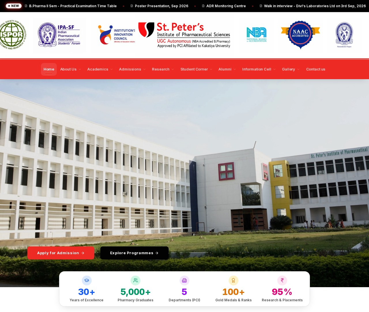 St. Peter’s Institute of Pharmaceutical Sciences responsive website homepage
