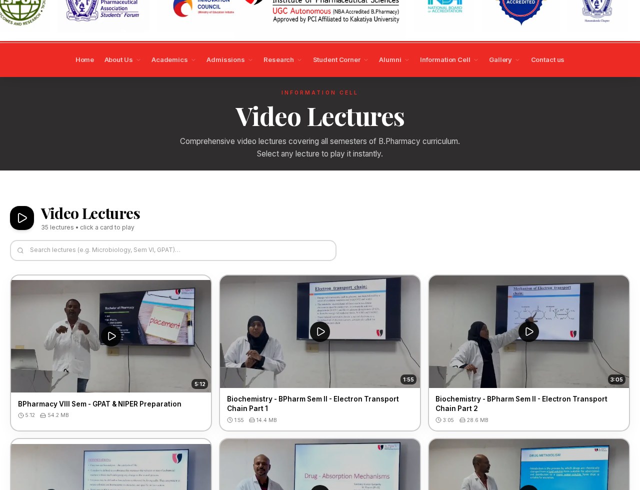 St. Peter’s searchable B.Pharmacy video lecture library