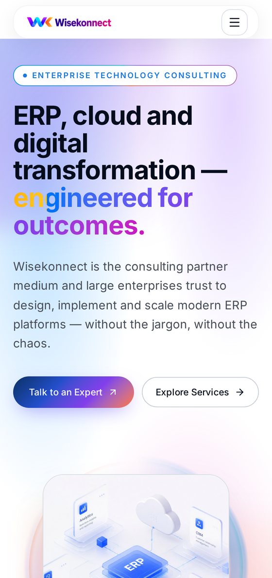 The Wisekonnect website on a mobile device
