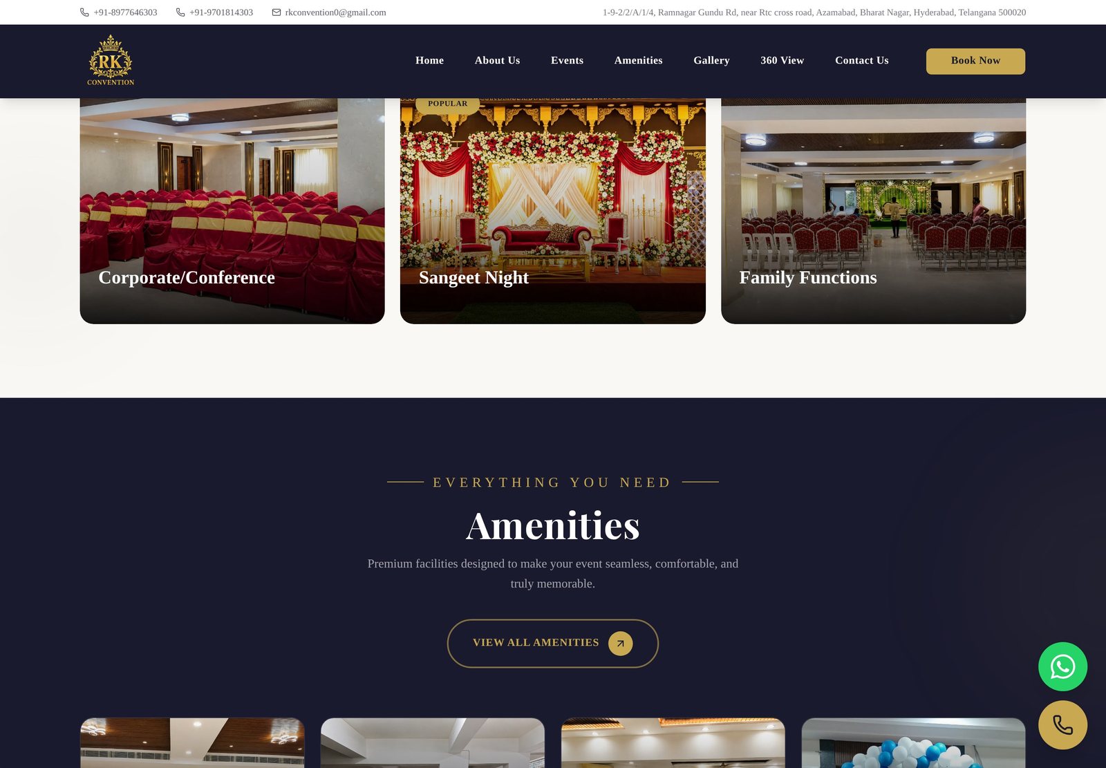 Amenities section on the RK Convention website