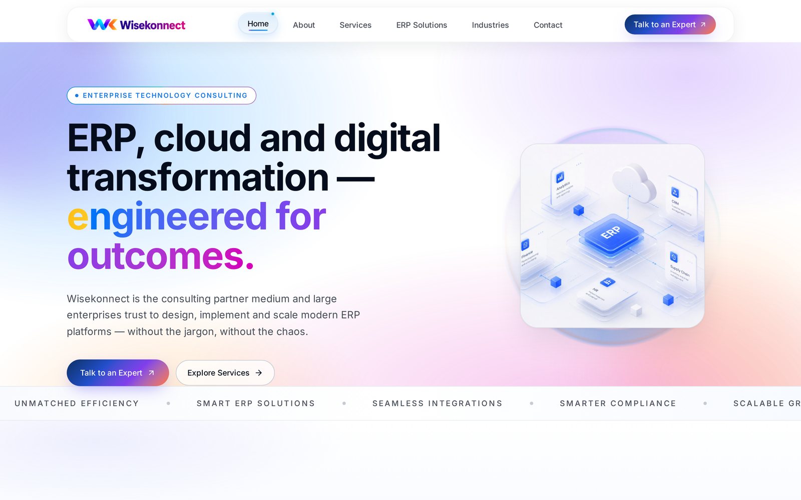The live Wisekonnect website homepage on desktop