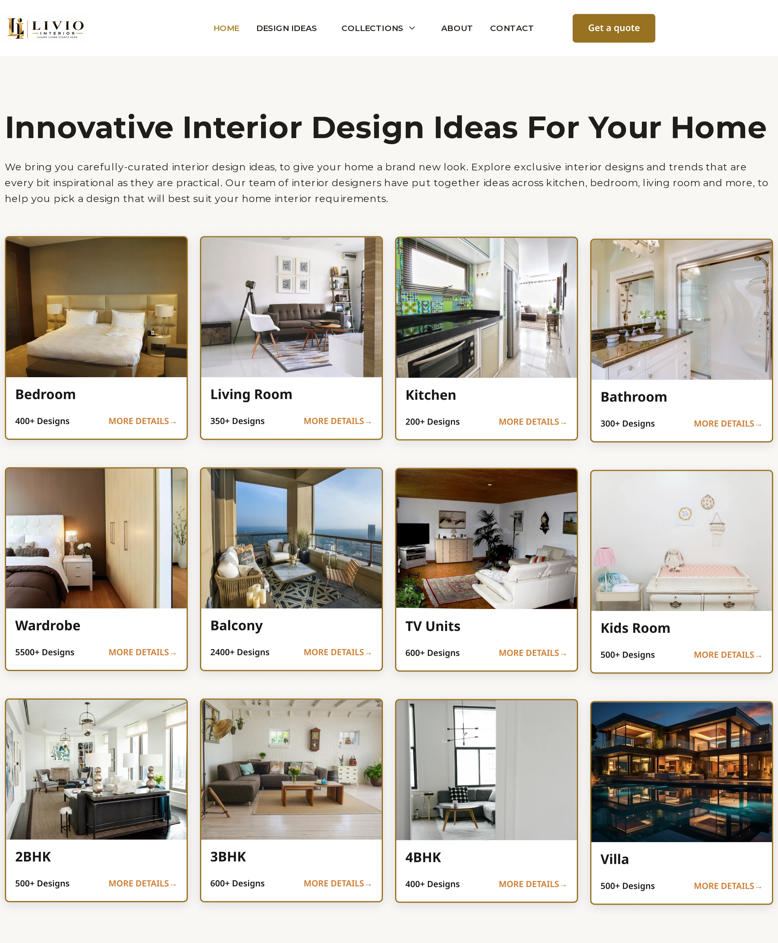 Livio’s real Design Ideas page featuring Bedroom, Living Room, Kitchen, Bathroom, Wardrobe, Balcony, TV Units, Kids Room and residential layout categories