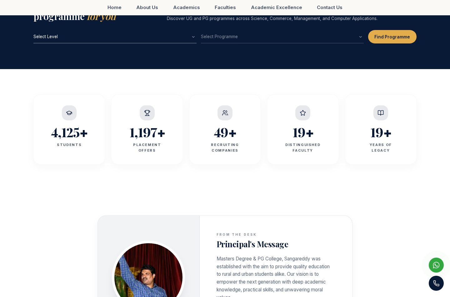 Live website section showing students, placement offers, recruiting companies and years of legacy