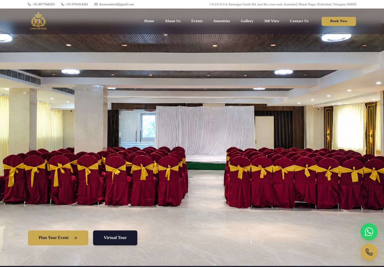 The live RK Convention website homepage on desktop